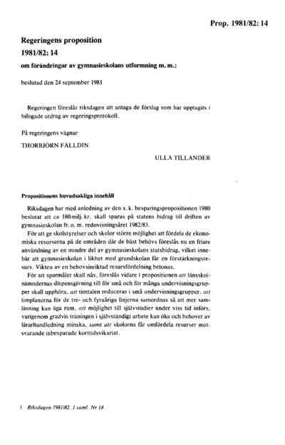 Omslaget till prop. 1981/82:14