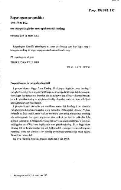 Omslaget till prop. 1981/82:152