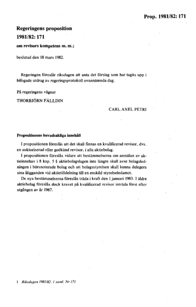 Omslaget till prop. 1981/82:171
