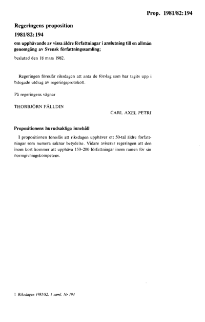 Omslaget till prop. 1981/82:194