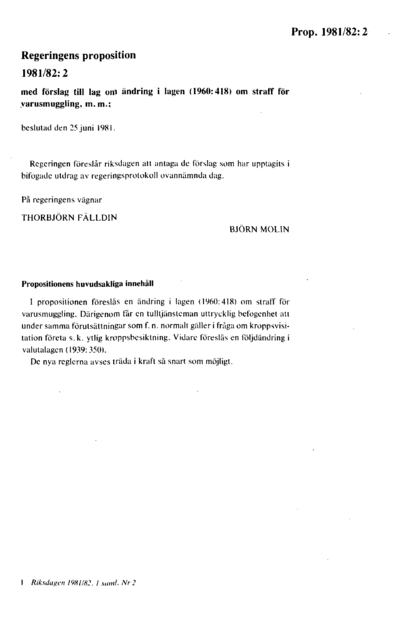 Omslaget till prop. 1981/82:2