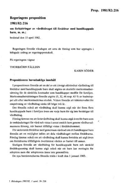 Omslaget till prop. 1981/82:216
