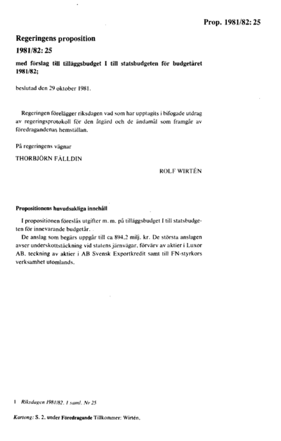 Omslaget till prop. 1981/82:25