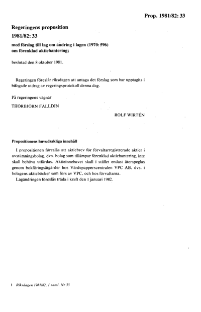Omslaget till prop. 1981/82:33