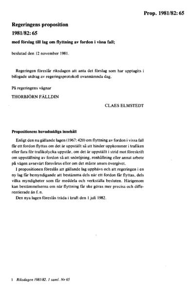 Omslaget till prop. 1981/82:65