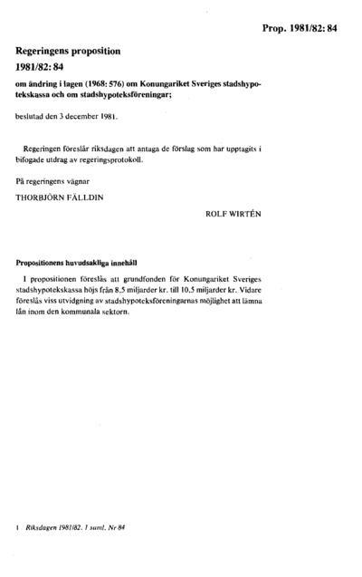 Omslaget till prop. 1981/82:84
