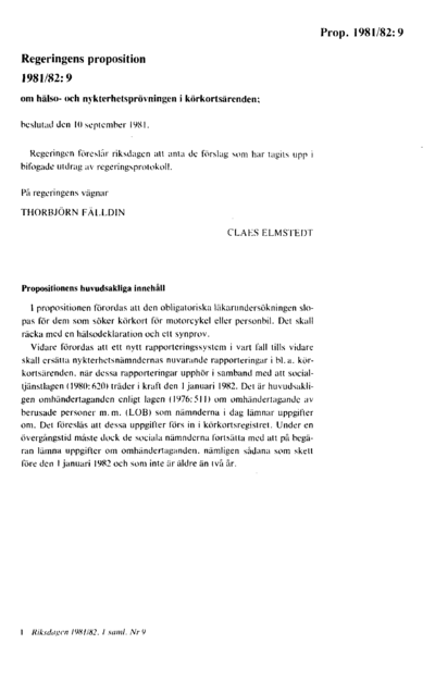 Omslaget till prop. 1981/82:9