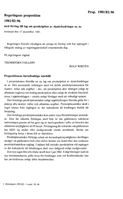 Omslaget till prop. 1981/82:96