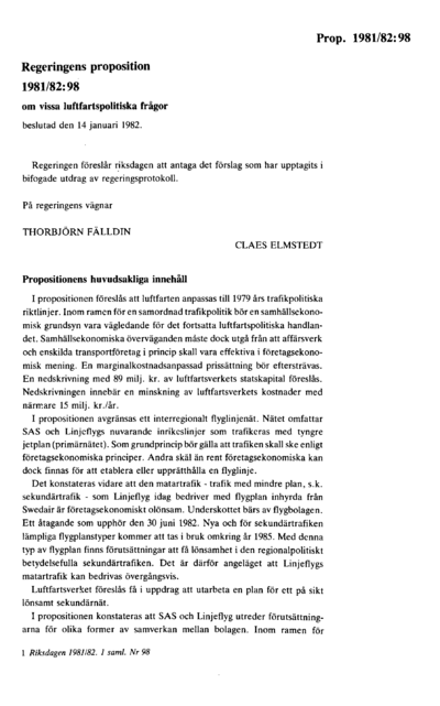Omslaget till prop. 1981/82:98