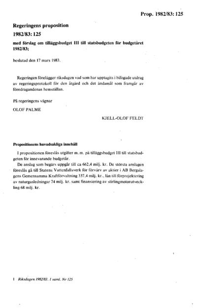 Omslaget till prop. 1982/83:125