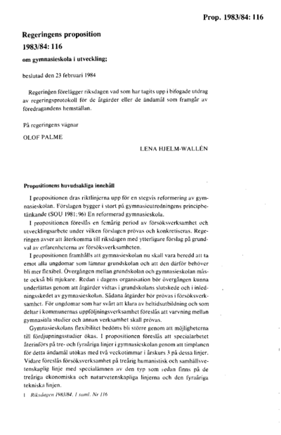 Omslaget till prop. 1983/84:116