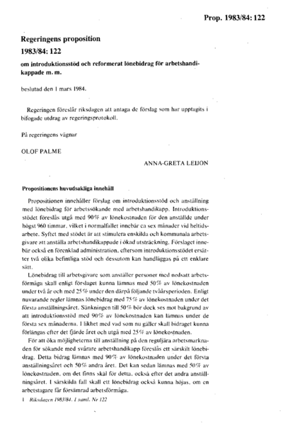 Omslaget till prop. 1983/84:122
