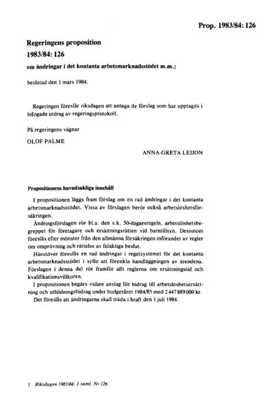 Omslaget till prop. 1983/84:126