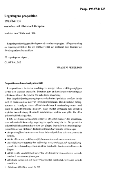 Omslaget till prop. 1983/84:135