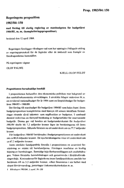 Omslaget till prop. 1983/84:150