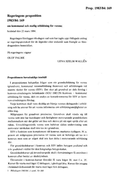 Omslaget till prop. 1983/84:169