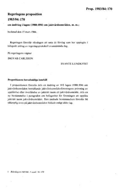 Omslaget till prop. 1983/84:170