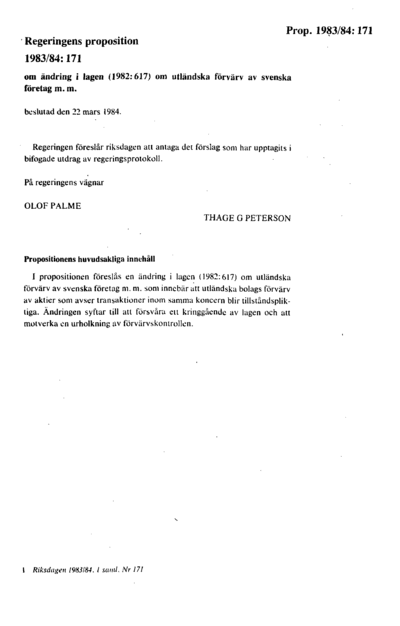 Omslaget till prop. 1983/84:171