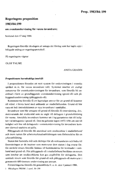 Omslaget till prop. 1983/84:199