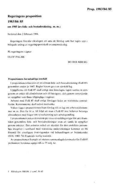 Omslaget till prop. 1983/84:85