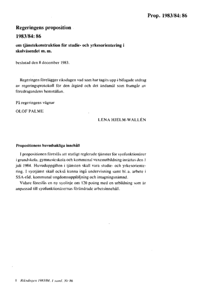 Omslaget till prop. 1983/84:86