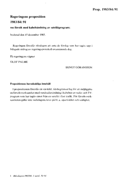 Omslaget till prop. 1983/84:91