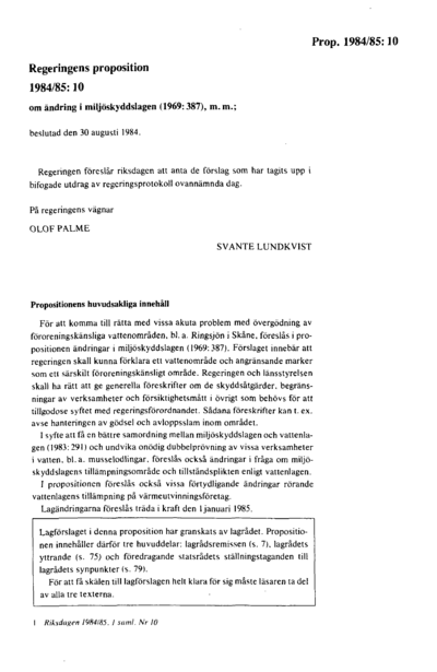 Omslaget till prop. 1984/85:10