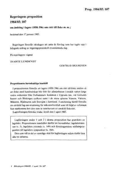 Omslaget till prop. 1984/85:107