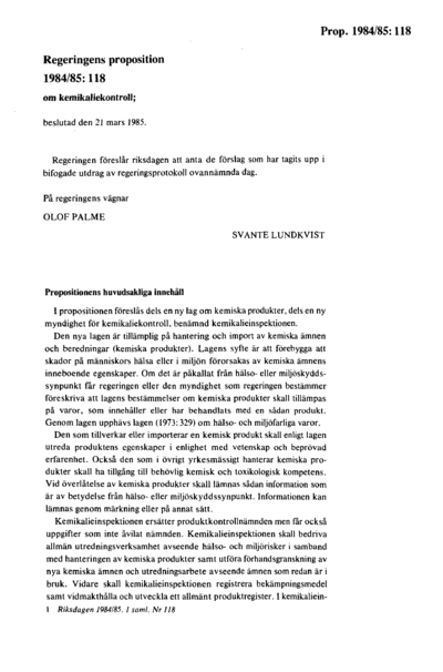 Omslaget till prop. 1984/85:118