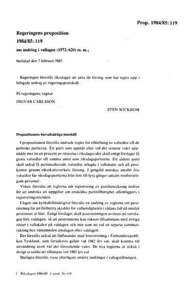 Omslaget till prop. 1984/85:119