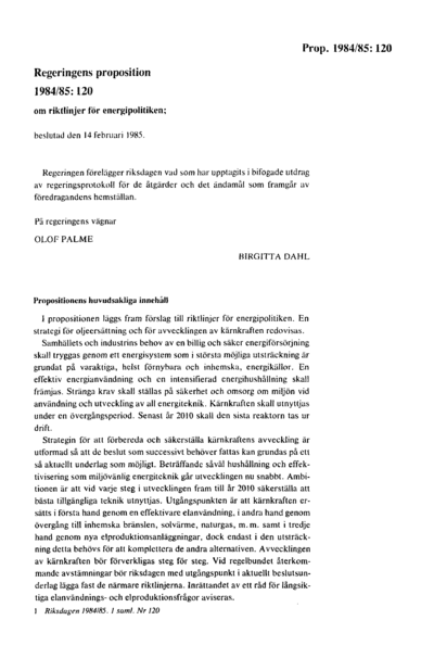 Omslaget till prop. 1984/85:120