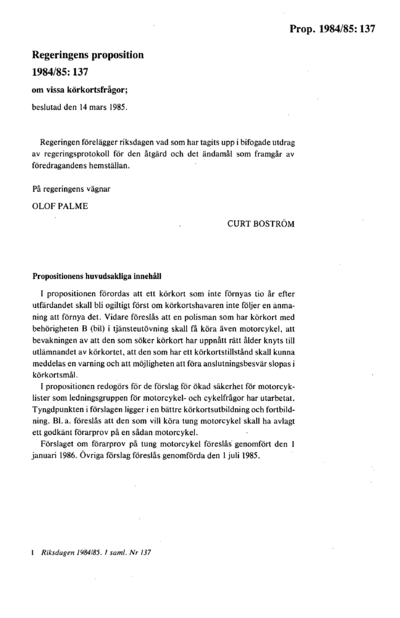 Omslaget till prop. 1984/85:137