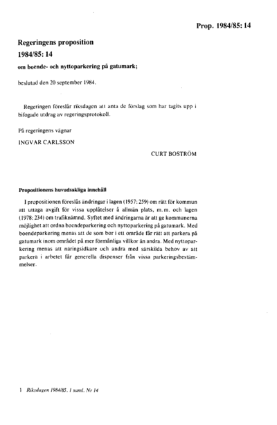 Omslaget till prop. 1984/85:14