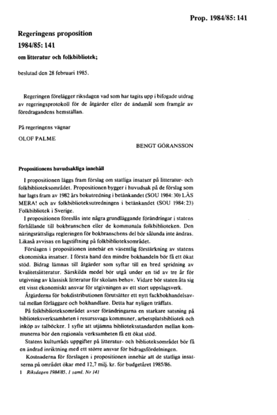 Omslaget till prop. 1984/85:141
