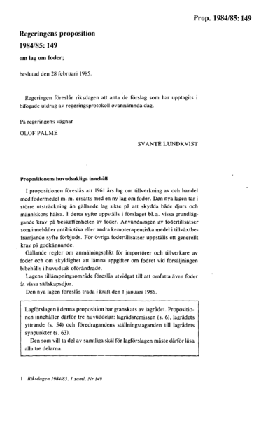 Omslaget till prop. 1984/85:149