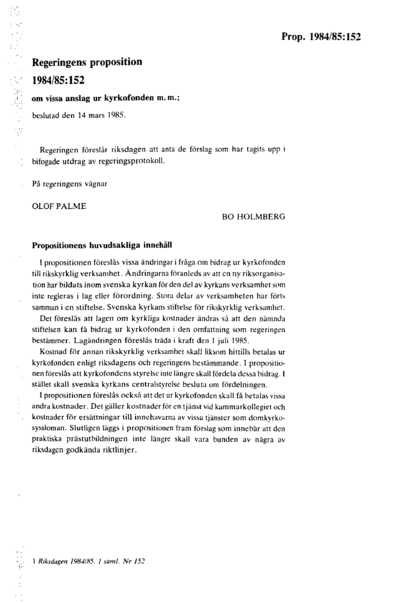 Omslaget till prop. 1984/85:152