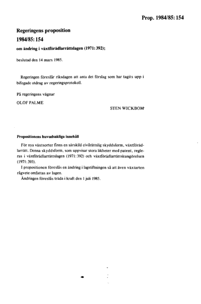 Omslaget till prop. 1984/85:154