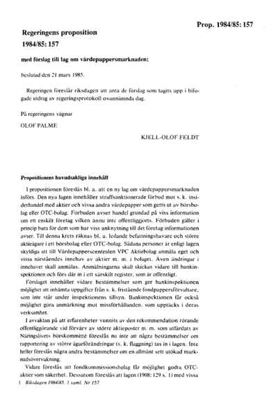Omslaget till prop. 1984/85:157