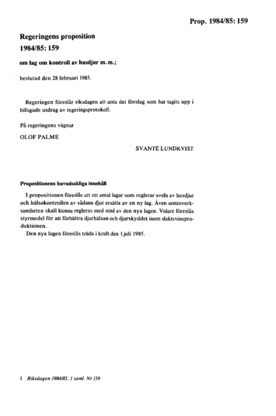 Omslaget till prop. 1984/85:159
