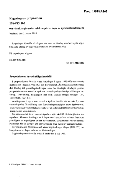 Omslaget till prop. 1984/85:165
