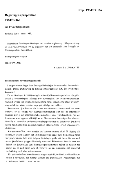 Omslaget till prop. 1984/85:166