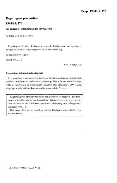 Omslaget till prop. 1984/85:173