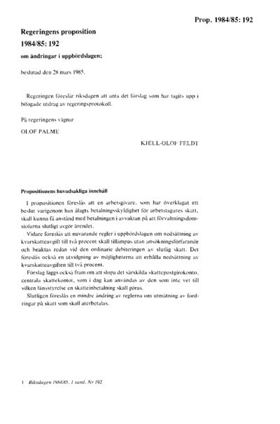 Omslaget till prop. 1984/85:192