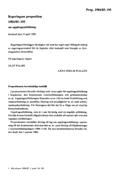 Omslaget till prop. 1984/85:195
