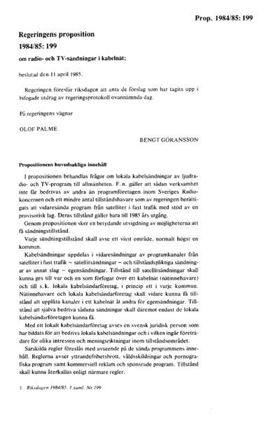 Omslaget till prop. 1984/85:199
