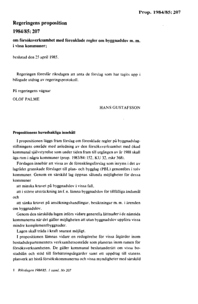 Omslaget till prop. 1984/85:207