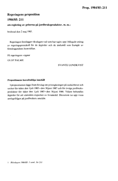 Omslaget till prop. 1984/85:211