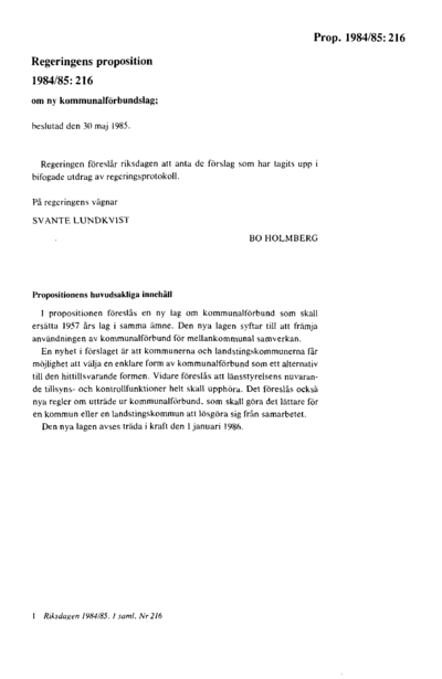 Omslaget till prop. 1984/85:216