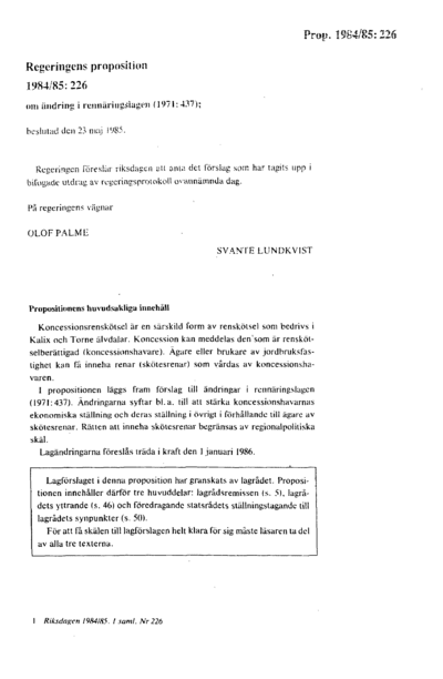 Omslaget till prop. 1984/85:226