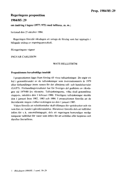 Omslaget till prop. 1984/85:29